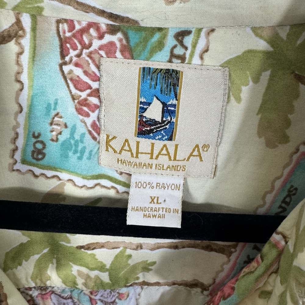 Kahala Shirt Mens XL Pale Yellow PalmTrees Hawaiian Aloha Popover Beach Vacation - Picture 4 of 9